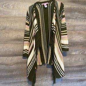Girls large green, pink, white cardigan
